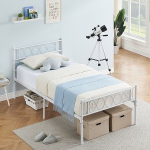 Whizmax Metal Twin Size Bed Frame with Headboard and Footboard for Girls and Boys, Platform Bed Frame with Iron-Art Sweet Heart, No Box Spring Needed - 1 of 4