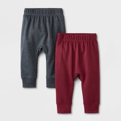 Baby Boys' 2pk French Terry Jogger Pants Set - Cat & Jack™ Charcoal Gray/Maroon 6-9M