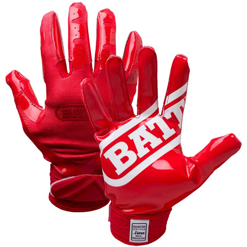 Battle Sports DoubleThreat UltraTack Football Gloves - Red/Red, 1 of 3