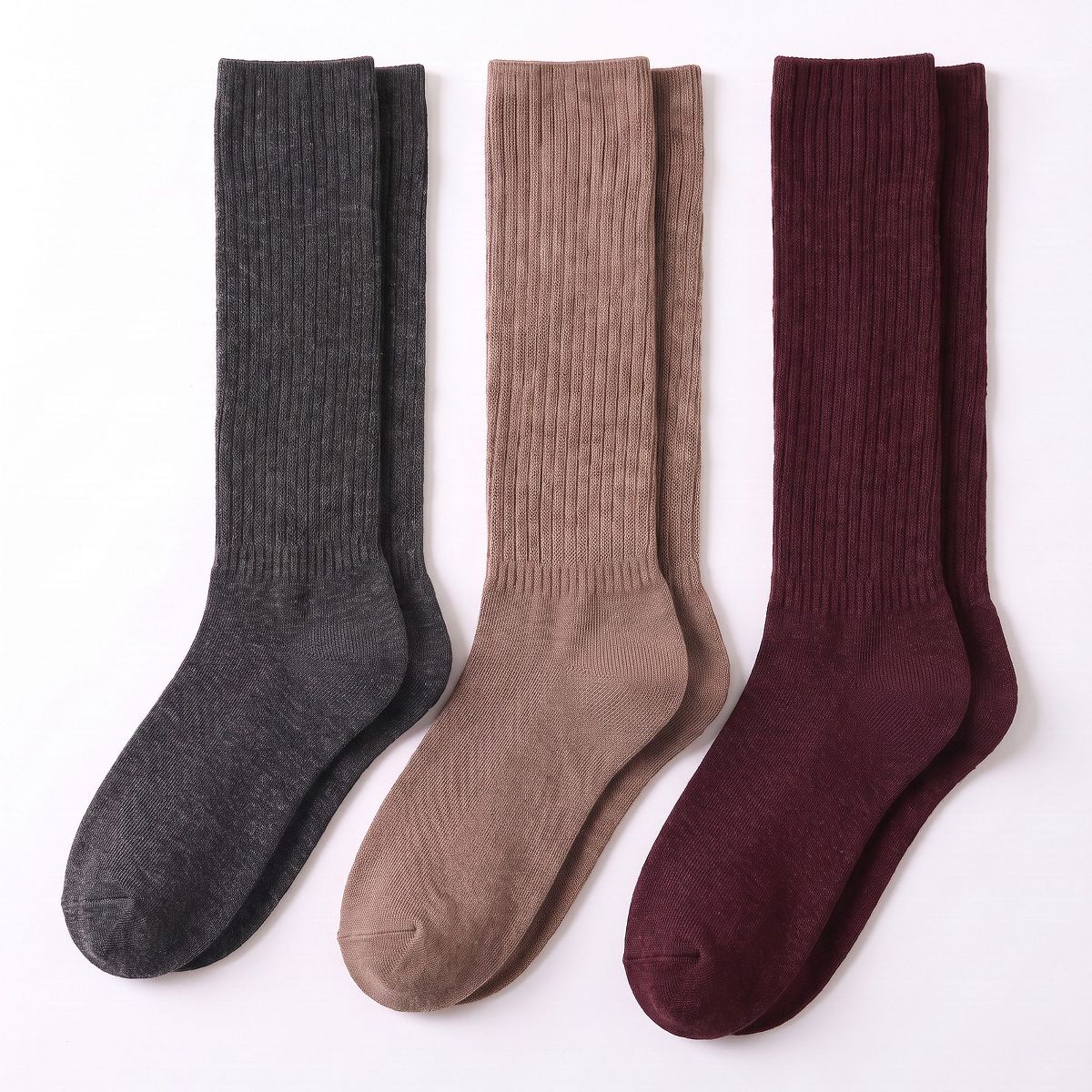 Anna-Kaci Women's 3-Pair Tall Ribbed Knit Crew Socks Set, Soft Slouchy Mid-Calf Casual Socks - thumbnail 6