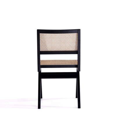 Ash Wood Black Rectangular Dining Set with Cane Chairs