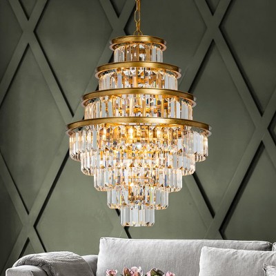 ALOADECOR Mid-Century Modern Matte Gold Tiered Crystal Chandelier Luxury Hanging Light For Living Room And Dining Room