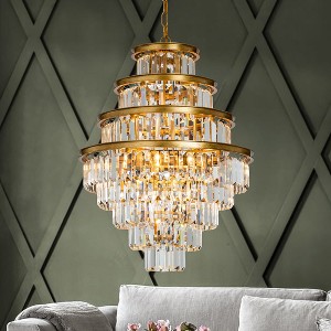 ALOADECOR Mid-Century Modern Matte Gold Tiered Crystal Chandelier Luxury Hanging Light For Living Room And Dining Room - 1 of 4