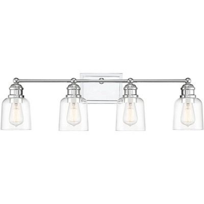 Possini Euro Design Modern Wall Light Polished Nickel Hardwired 31 3/4" Wide 4-Light Fixture Clear Glass Bathroom Vanity Mirror