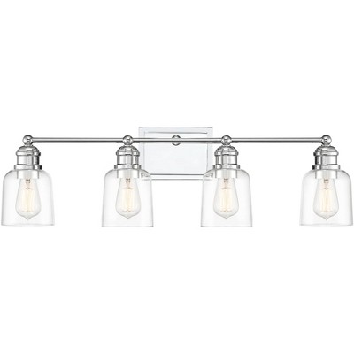 Possini Euro Design Modern Wall Light Polished Nickel Hardwired 31 3/4" Wide 4-Light Fixture Clear Glass Bathroom Vanity Mirror