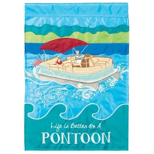 Magnolia Garden Life Better on Pontoon Boat on Water 13 x 18 Inch Polyester Garden Flag - 1 of 2