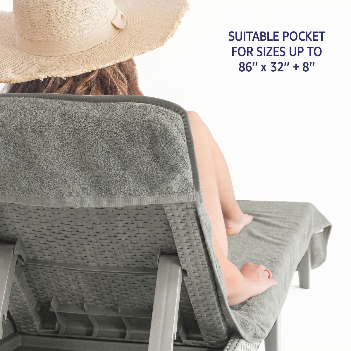 American Soft Linen Turkish Chaise Lounge Covers with Pocket, 86"x32" Pool Chair Towel, Patio and Garden Lounging Cover Towel - thumbnail 9
