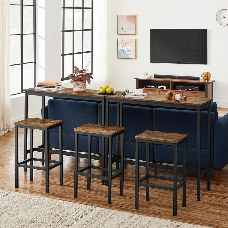 VASAGLE Bar Table and Chairs Set, Square Bar Table with 2 Bar Stools, Dining Pub Bar Table Set for 2, Living Room, Party Room, Rustic Brown and Black, 4 of 10