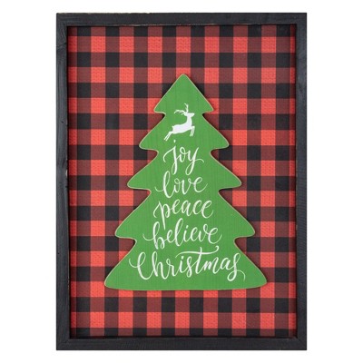 Northlight 16" Red and Black Buffalo Plaid Christmas Tree Shadow Box Wall Plaque