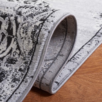 Grey and Black Synthetic Hand-knotted Rectangular Area Rug, 4' x 6'