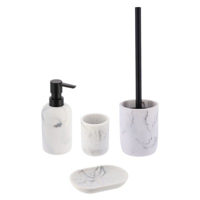 Evideco French Home Goods 4-Piece Marble Bathroom Accessory Set