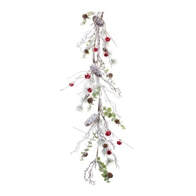 Frosted Pinecone & Sleigh Bell Winter Garland Set, 5' x 8"