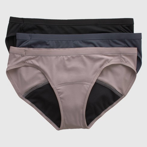 Hanes Women's 3pk Comfort Period and Postpartum Light Leak Protection  Bikini Underwear - Beige/Gray/Black S