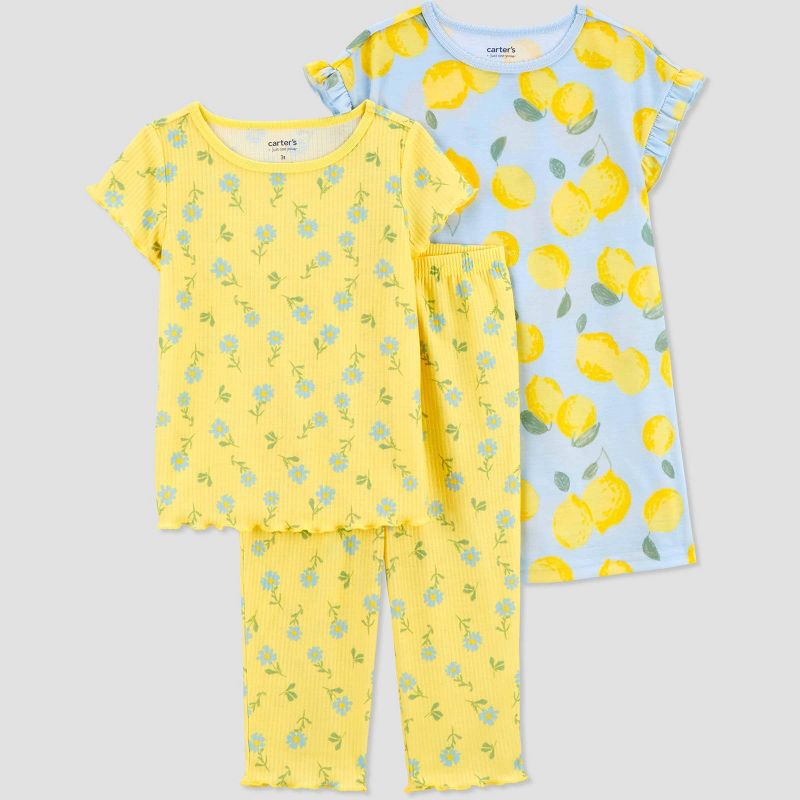 Carter&#39;s Just One You&#174; Toddler Girls&#39; Lemon &#38; Floral Printed Pajama Set - Light Blue/Yellow, 1 of 5