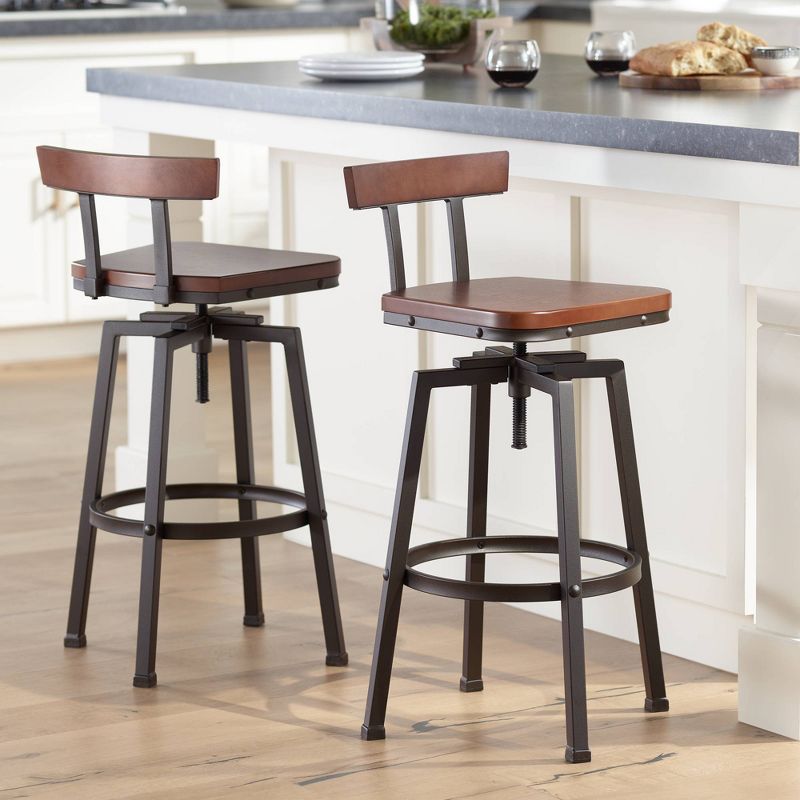 Elm Lane Roark Hammered Bronze Swivel Bar Stools Set of 2 Brown 29 1/2" High Industrial with Backrest Footrest for Kitchen Counter Height Island Home, 2 of 10