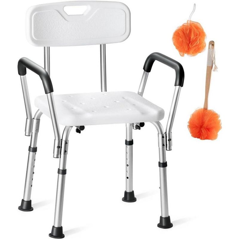 Shower Chair with Handles Set of 3 - Includes Back Scrubber & Additional Sponge – Anti Slip with 6 Adjustable Heights Portable MedicalKingUsa, 1 of 8