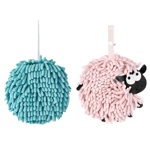 REGALWOVEN 2 Pcs Cute Comfortable Soft Absorbent Chenille Ball Fuzzy Hand Towel - 1 of 4