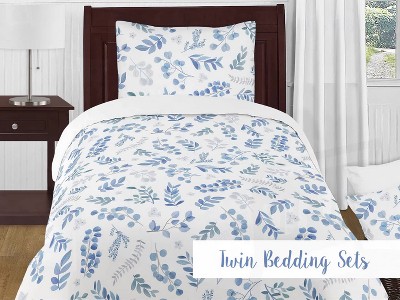 Blue and White Botanical Fabric Collapsible Storage Cubes Set