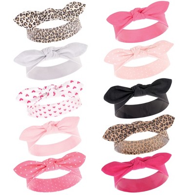 Hudson Baby Infant Girl Cotton Headbands 10pk, Leopard, 0-24 Months