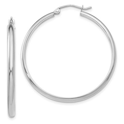 Black Bow Jewelry 2.75mm x 37mm Polished 14k White Gold Domed Round Hoop Earrings