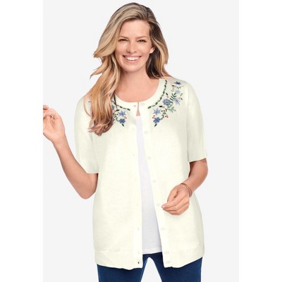 Woman Within Perfect Elbow-Length Sleeve Cardigan