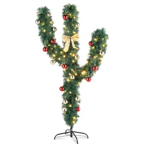 5ft PVC Material 400 Branches Cactus Shape With Decorative Accessories 110 Lights Warm Colors 8 Modes Christmas Tree Green - 1 of 4