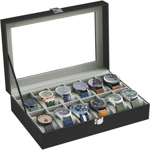 SONGMICS 12-Slot Watch Box Display Case Watch Holder for Men and Women  Organizer Jewelry Collection Storage Gray Lining