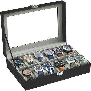 SONGMICS 12-Slot Watch Box Display Case Watch Holder for Men and Women Organizer Jewelry Collection Storage Gray Lining