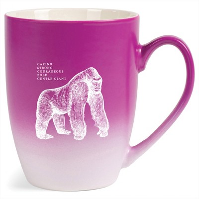 Elanze Designs 12 Ounce Ceramic Decorative Laser Engraved Giftable Novelty Tea Coffee Cup Mug Pink and White Gorilla Caring Strong Courageous Bold