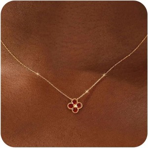 Non Tarnish 14K Gold Plated Four Leaf Clover Necklace Trendy CZ Emerald Pendant Necklace Jewelry - 1 of 4