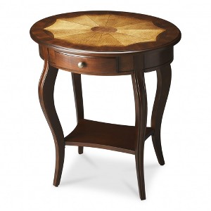 HomeRoots 25" Brown Wood Oval Coffee Table With Drawer And Shelf - 1 of 4