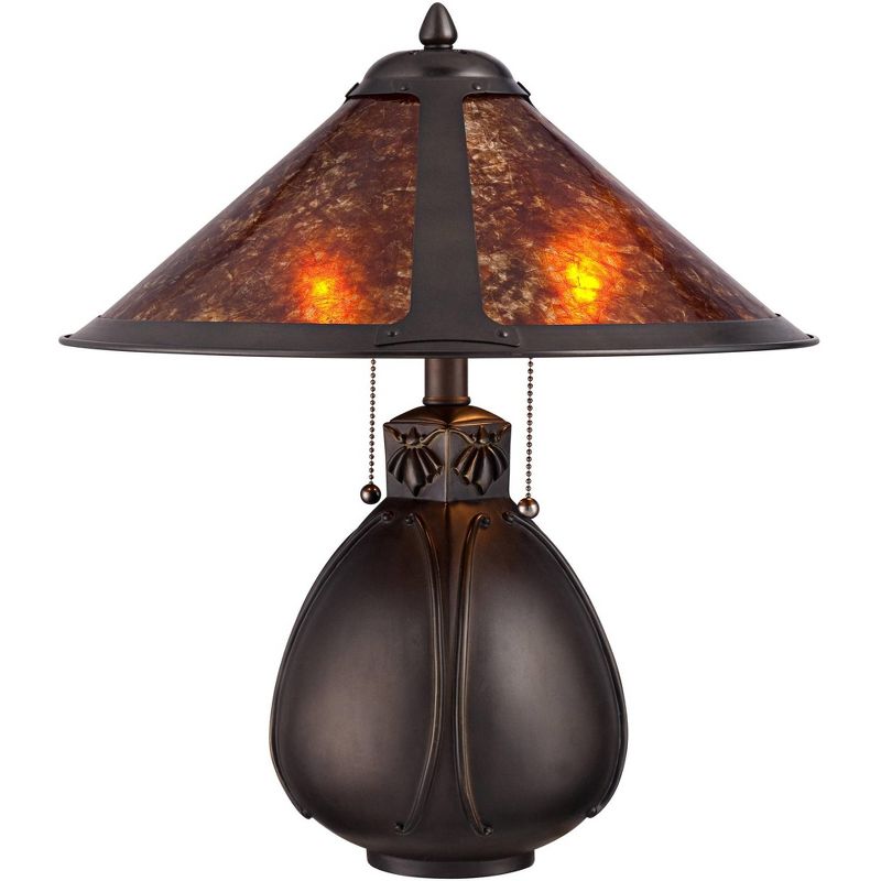 Robert Louis Tiffany Mission Rustic Accent Table Lamp 19" High with Table Top Dimmer Bronze Ceramic Cone Shade for Bedroom Bedside, 5 of 8