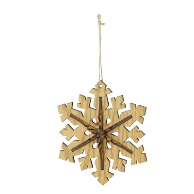 Melrose 5.25" Wooden 3 Dimensional 6 Point Snowflake Christmas Ornament - Brown