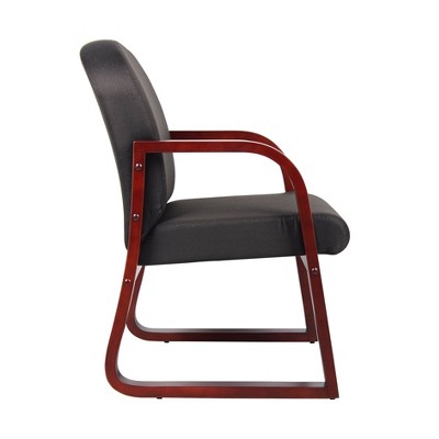 Elegant Black Fabric Reception Chair with Mahogany Wood Frame