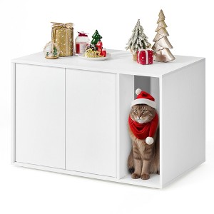 SONGMICS HOME Superfast Toolless Assembly, Cat Litter Box Enclosure, Cat House, for Large Cats, Push-to-Open Doors, Minimalist Modern, White - 1 of 4