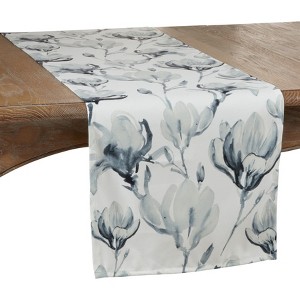 Saro Lifestyle Watercolor Floral Runner, Blue-Grey, 16" x 72" - 1 of 3