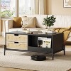 Modern Coffee Table, 4 Drawers and Open Storage Shelf, 39" Rectangular Coffee Table with Nature Rattan Drawers and Storage Shelves, - 2 of 4