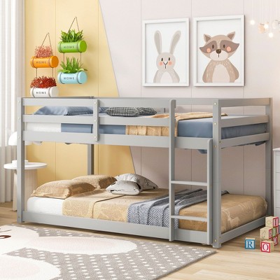 NicBex Twin Over Twin Bed with Low Height Design,Loft Bed with Safety Guardrails for Bedroom,Gray/White/Brown/Espresso