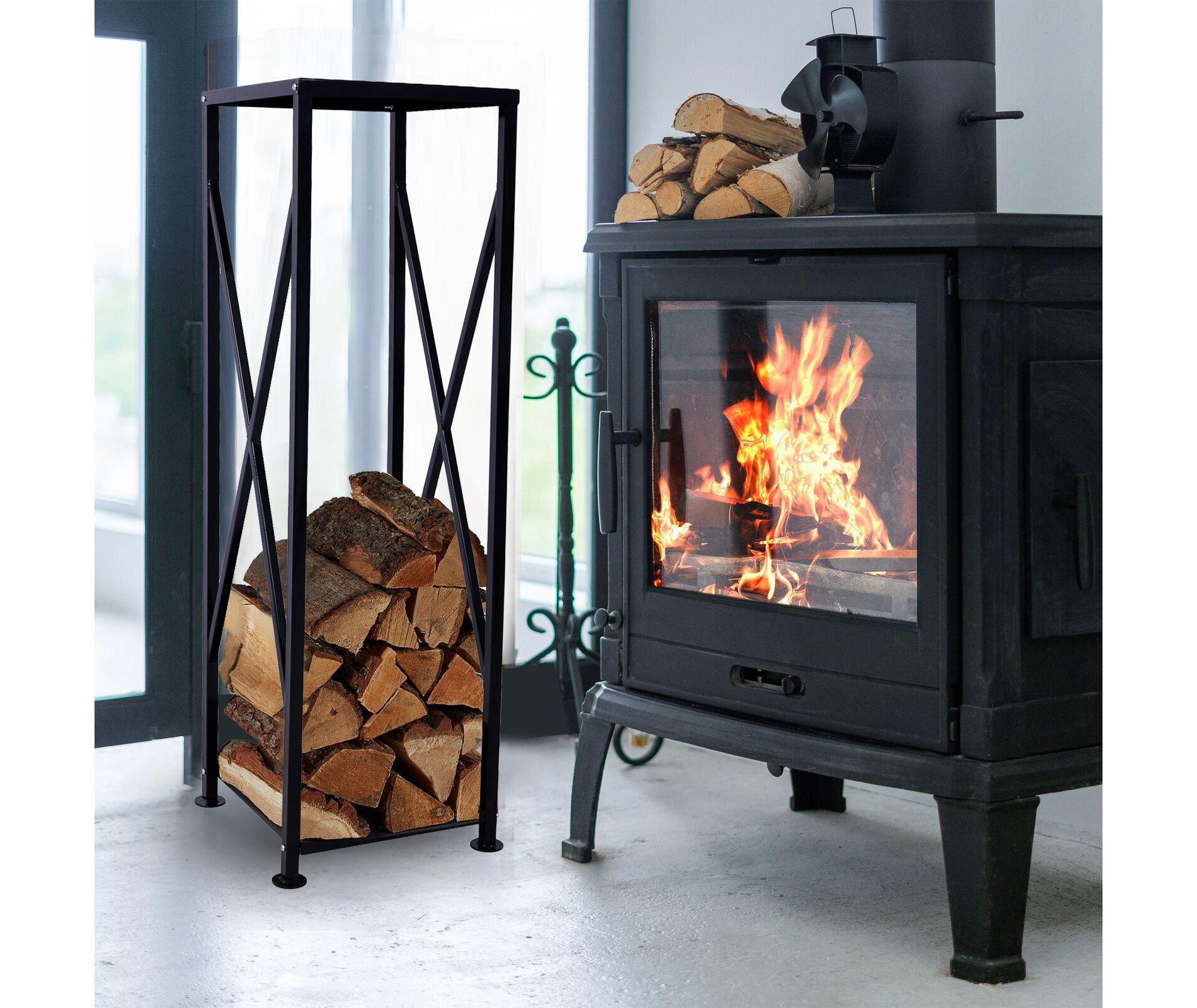 Decorative Firewood Storage Log Rack Holder for Outdoor Indoor Fireplace Fireplace Storage Log Rack Holder Wood Storage Logs Holder Fireside Holders