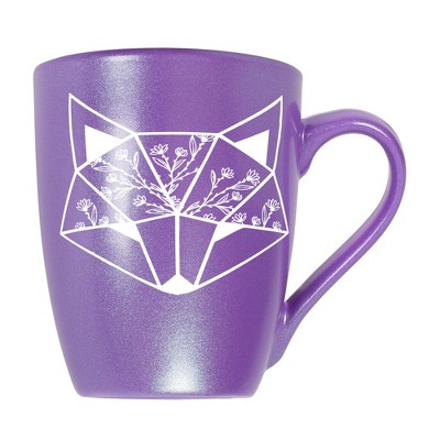 Elanze Designs Nature Animal Coffee Cup Mug 10 Ounce Ceramic With Shimmery Metallic Finish Floral Geometric Fox Passion Purple