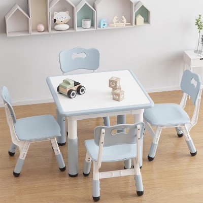 Toddler Table and 4 Chairs Set with Graffiti Desktop, Height Adjustable