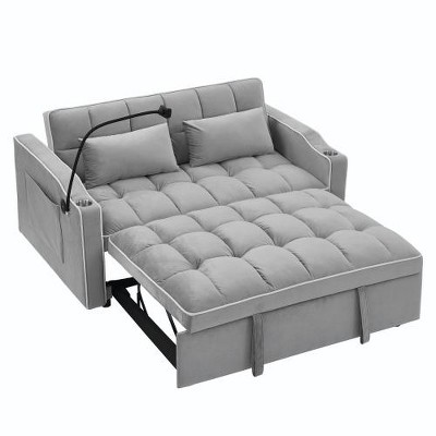 SYFERLORY 55.51 inch versatile foldable sofa bed in 3 lengths, modern sofa sofa sofa velvet pull-out bed, (Grey)