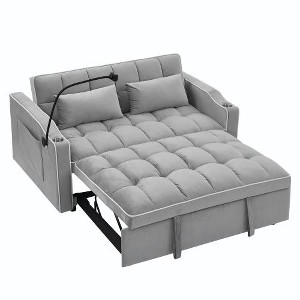 SYFERLORY 55.51 inch versatile foldable sofa bed in 3 lengths, modern sofa sofa sofa velvet pull-out bed, (Grey) - 1 of 1