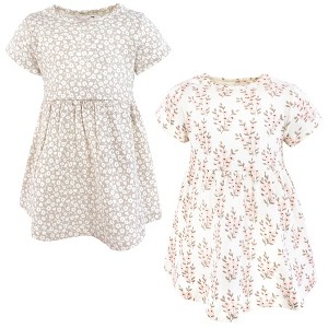 Hudson Baby Infant and Toddler Girls Cotton Dresses, Pink Taupe Florals - 1 of 4