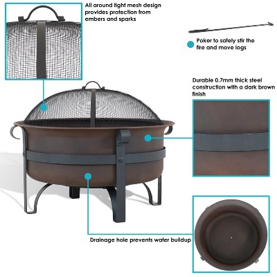 Bronze Cauldron 29-Inch Wood-Burning Fire Pit with Spark Screen