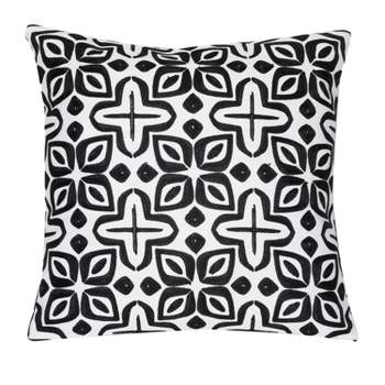 Beauty Embroidered Decorative Pillow White/Black - Rochelle Porter