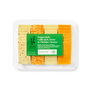 Pepper Jack, Colby Jack, Swiss & Cheddar Cheese Slice Party Tray - 28ct/16oz - Good & Gather™ - 1 of 3