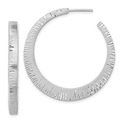 Black Bow Jewelry 4mm Diamond-Cut Tapered Round Hoop Earrings in Sterling Silver, 42mm