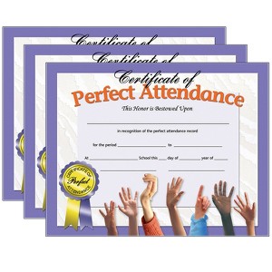 Hayes Publishing Certificate of Perfect Attendance, 30 Per Pack, 3 Packs - 1 of 2