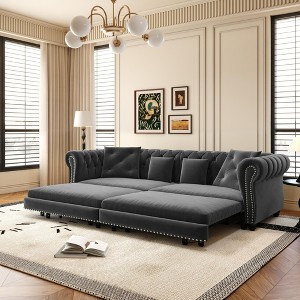 3-in-1 Sleeper Sofa Bed with Pull-Out Design,89" Velvet Convertible Sofa Bed with Movable Ottoman, King Size Sofa Bed for Living Room-Koiai - 1 of 4